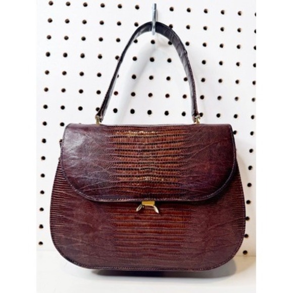 Bellestone Handbags - Vintage | 1950s Bellestone Snakeskin Handbag, Rich Mahogany Dark Brown
